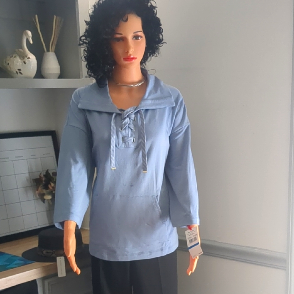 Elegant Blue Blouse with Lace-Up Detail